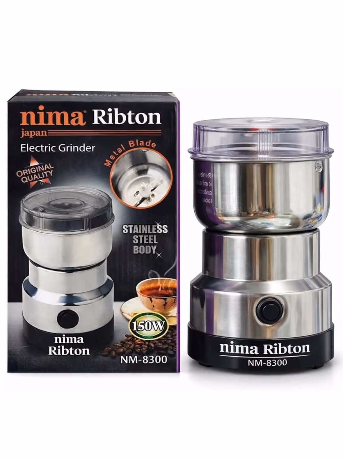 Nima Ribton NM-8300 150W Electric Grinder with Stainless Steel Body & Metal Blade (Photo 1)