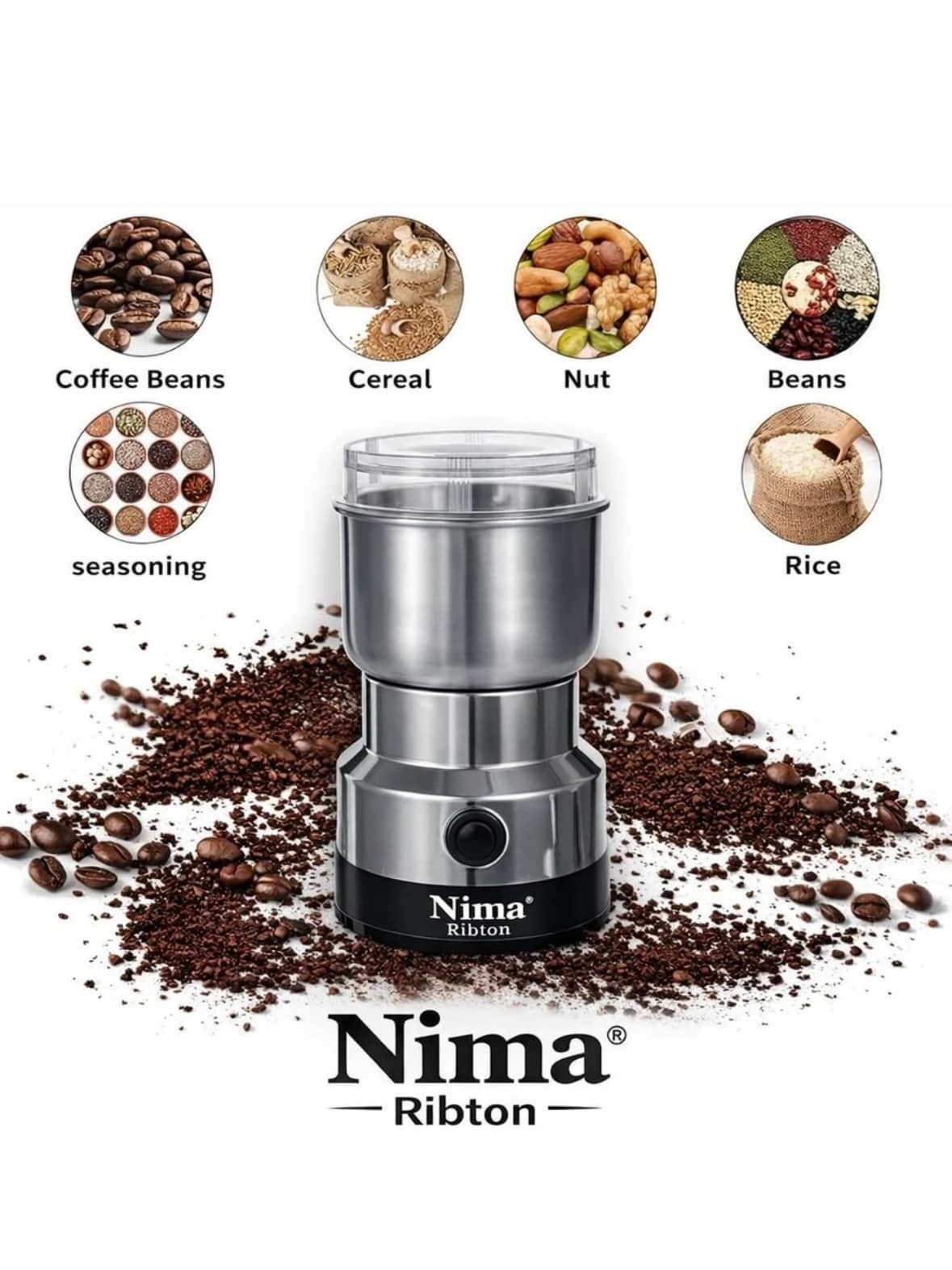 Nima Ribton NM-8300 150W Electric Grinder with Stainless Steel Body & Metal Blade (Photo 1)